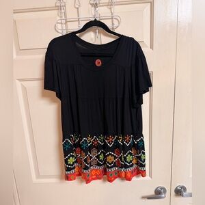 Double D Ranch Embroidered Peplum Style Western Boho Bamboo Blouse